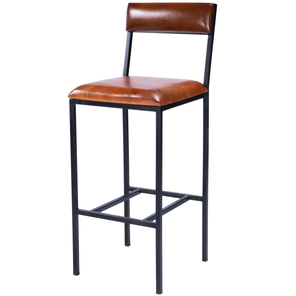 32" Brown And Black Manufactured Wood And Iron Bar Chair Image 1