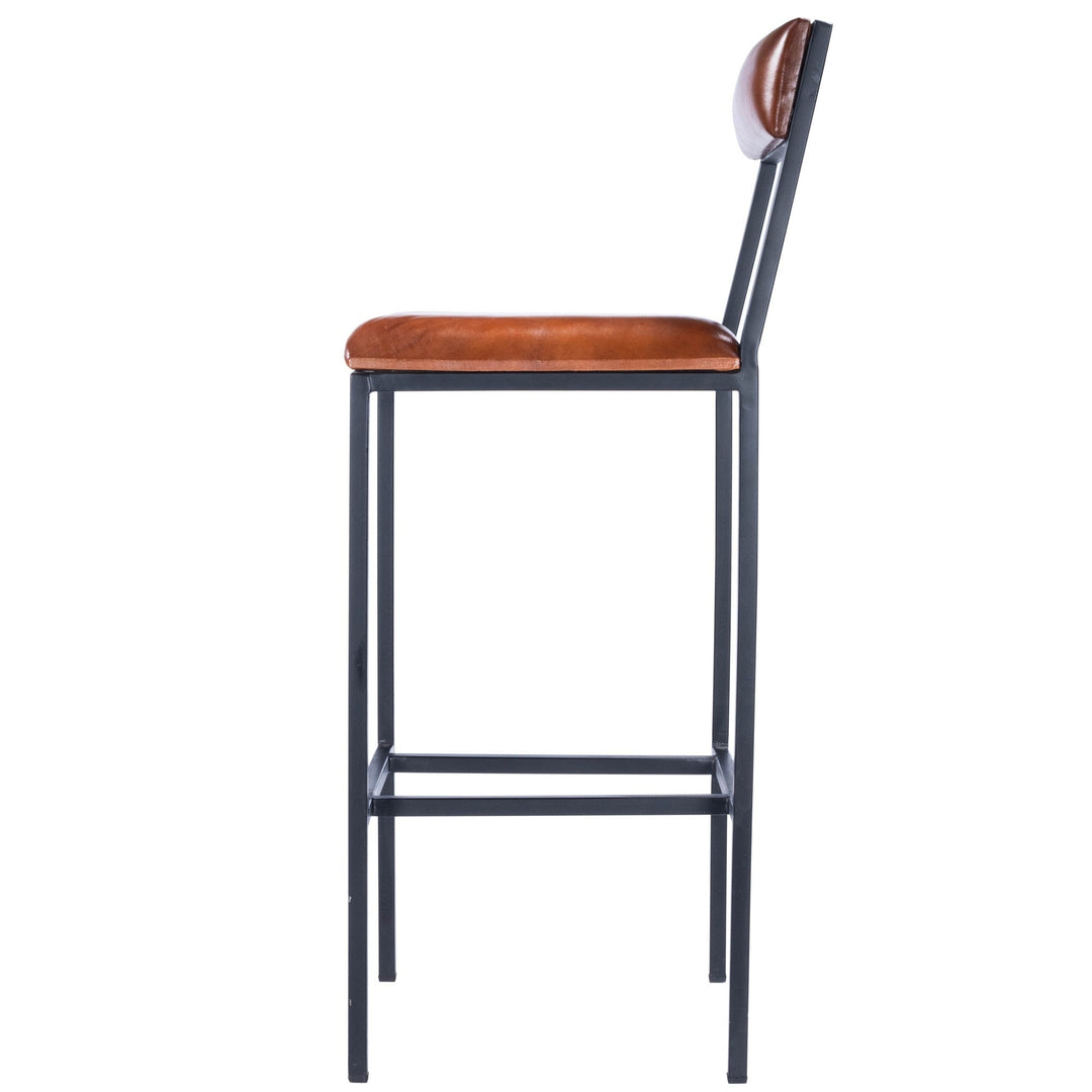 32" Brown And Black Manufactured Wood And Iron Bar Chair Image 3