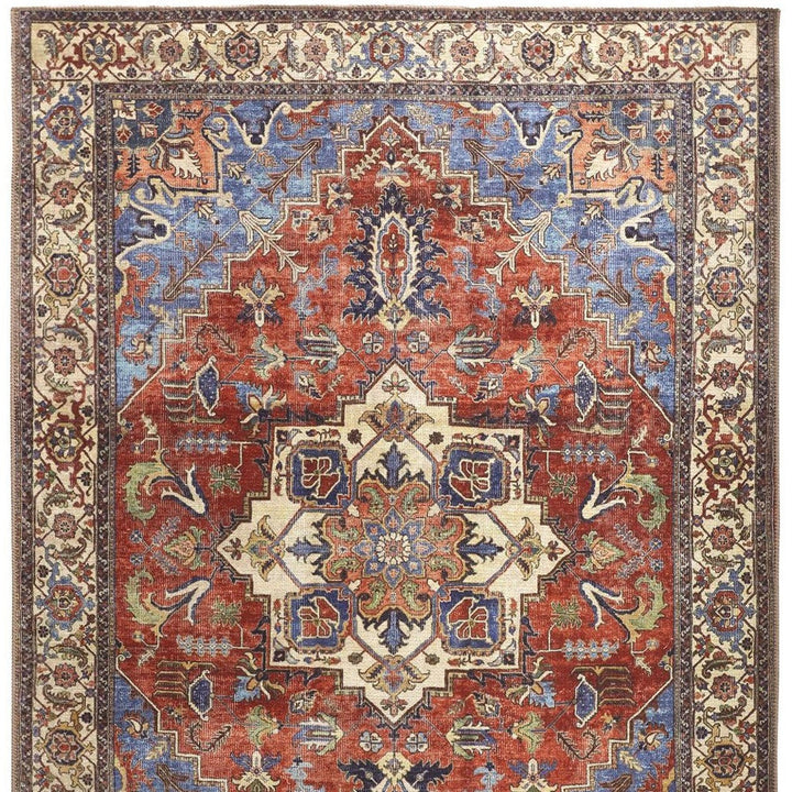 5 X 8 Blue Red And Ivory Floral Area Rug Image 2