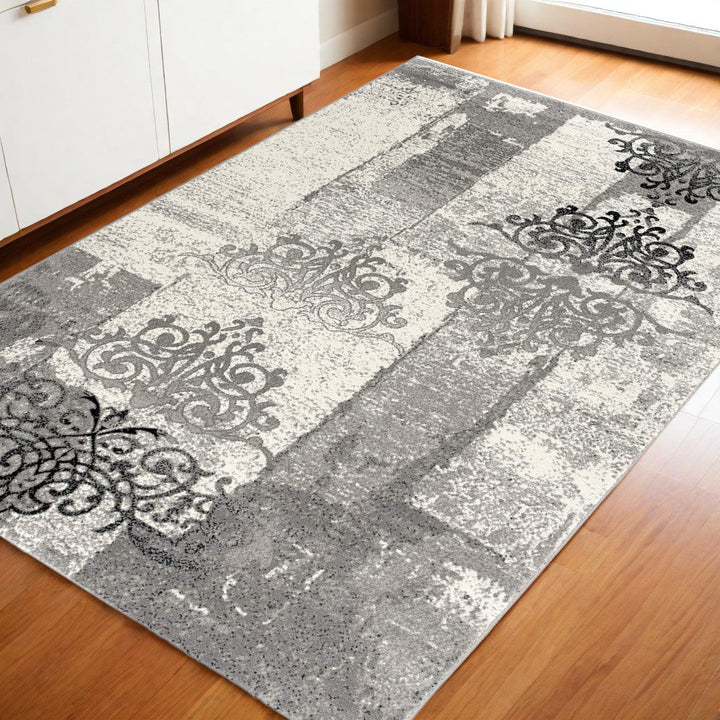 3 X 5 Gray Damask Dhurrie Area Rug Image 9