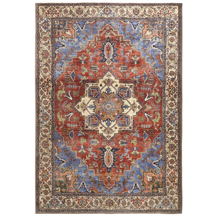 5 X 8 Blue Red And Ivory Floral Area Rug Image 7