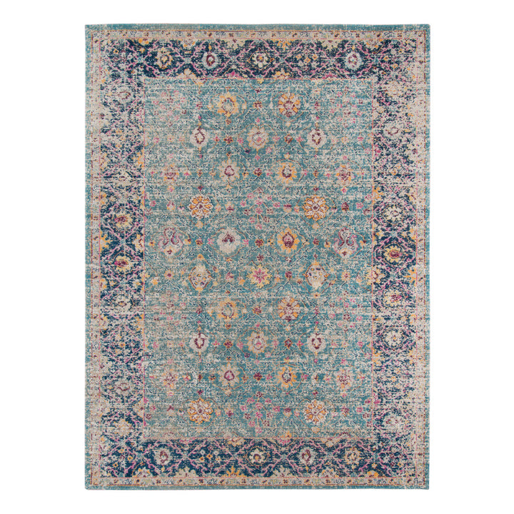 4 x 6 Teal Blue Floral Power Loom Area Rug With Fringe Image 1