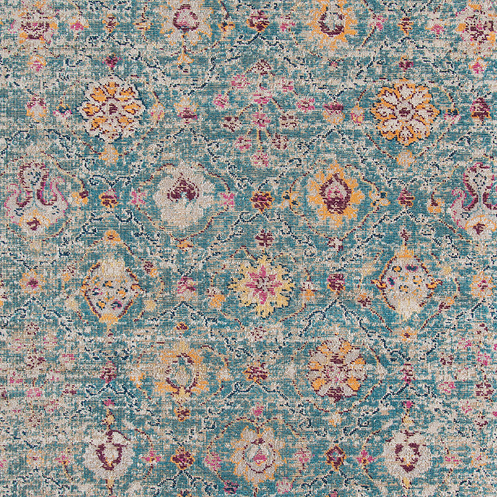 4 x 6 Teal Blue Floral Power Loom Area Rug With Fringe Image 2