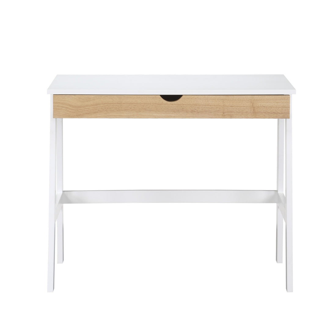 36" White and Natural Writing Desk Image 1