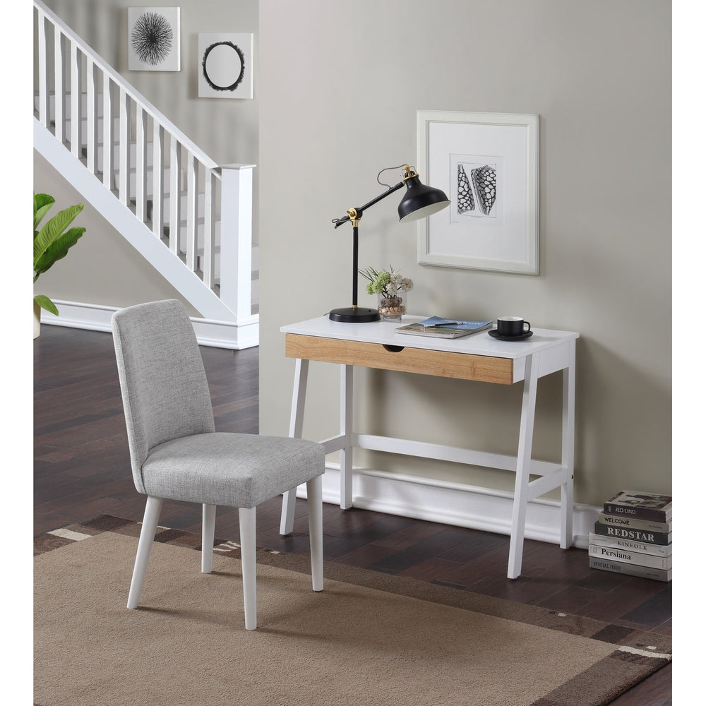 36" White and Natural Writing Desk Image 2