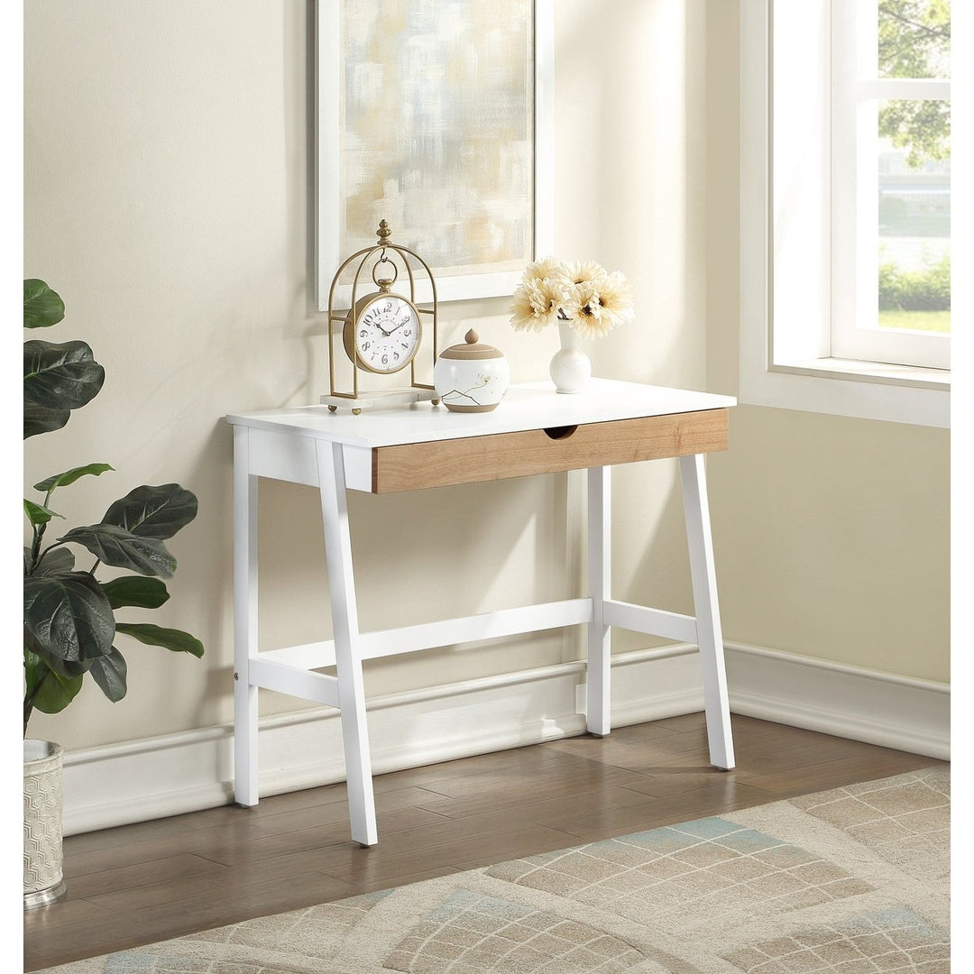 36" White and Natural Writing Desk Image 3