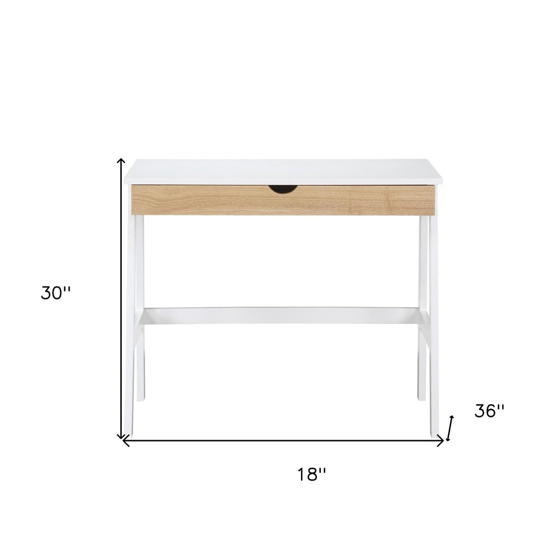 36" White and Natural Writing Desk Image 7