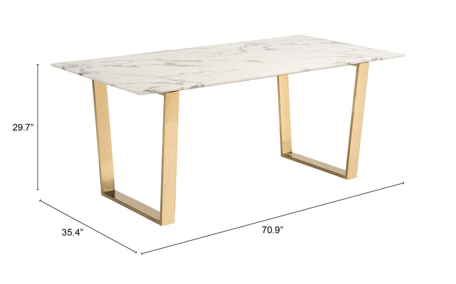 35" Gold Faux Marble And Steel Dining Image 1