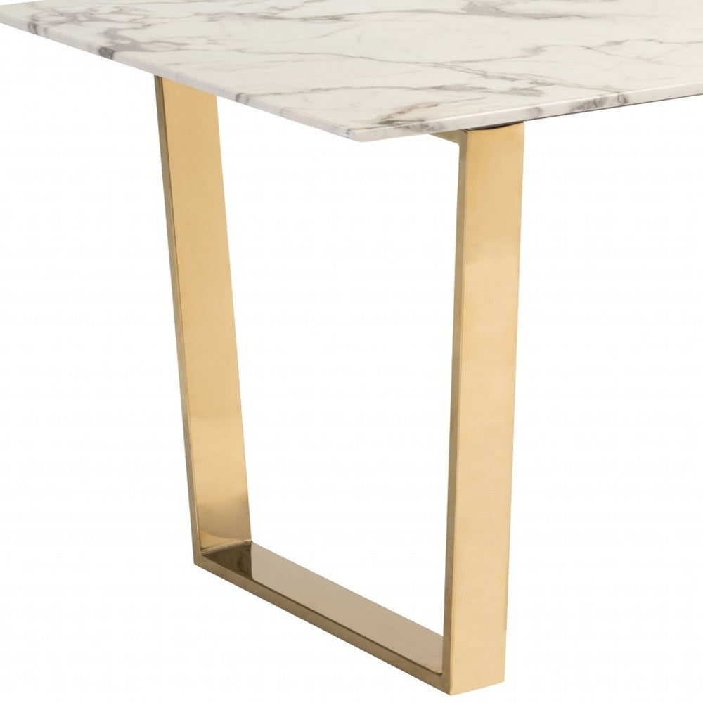 35" Gold Faux Marble And Steel Dining Image 3