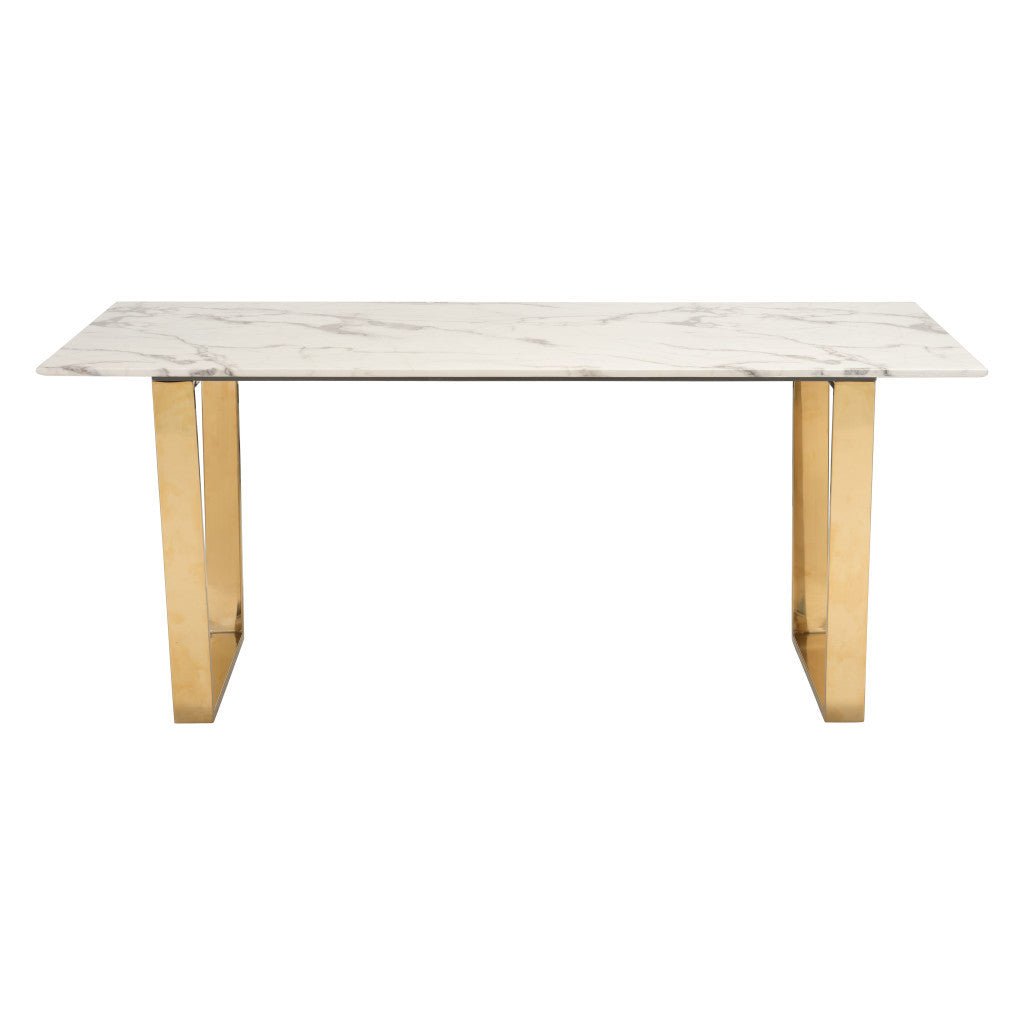 35" Gold Faux Marble And Steel Dining Image 6