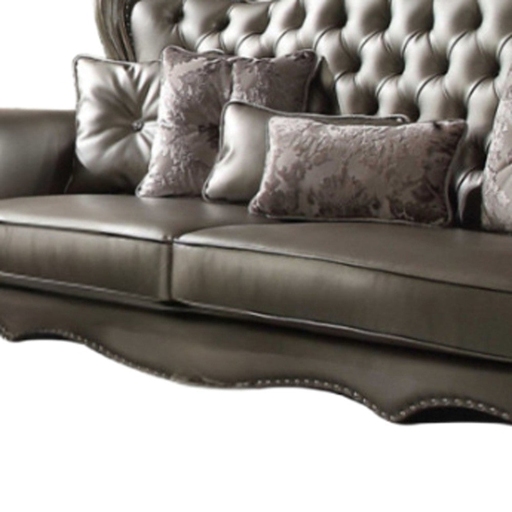 46" Platinum Velvet Curved Sofa And Toss Pillows Image 5