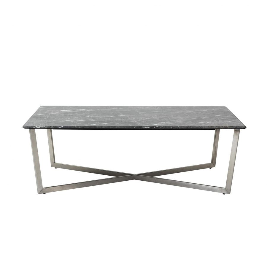 47" Black And Silver Faux Marble Rectangular Coffee Table Image 1