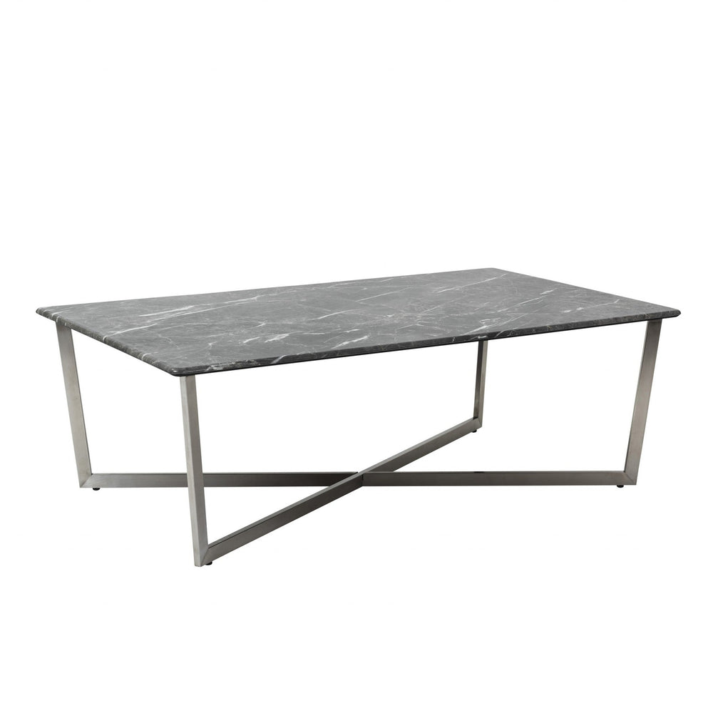 47" Black And Silver Faux Marble Rectangular Coffee Table Image 2