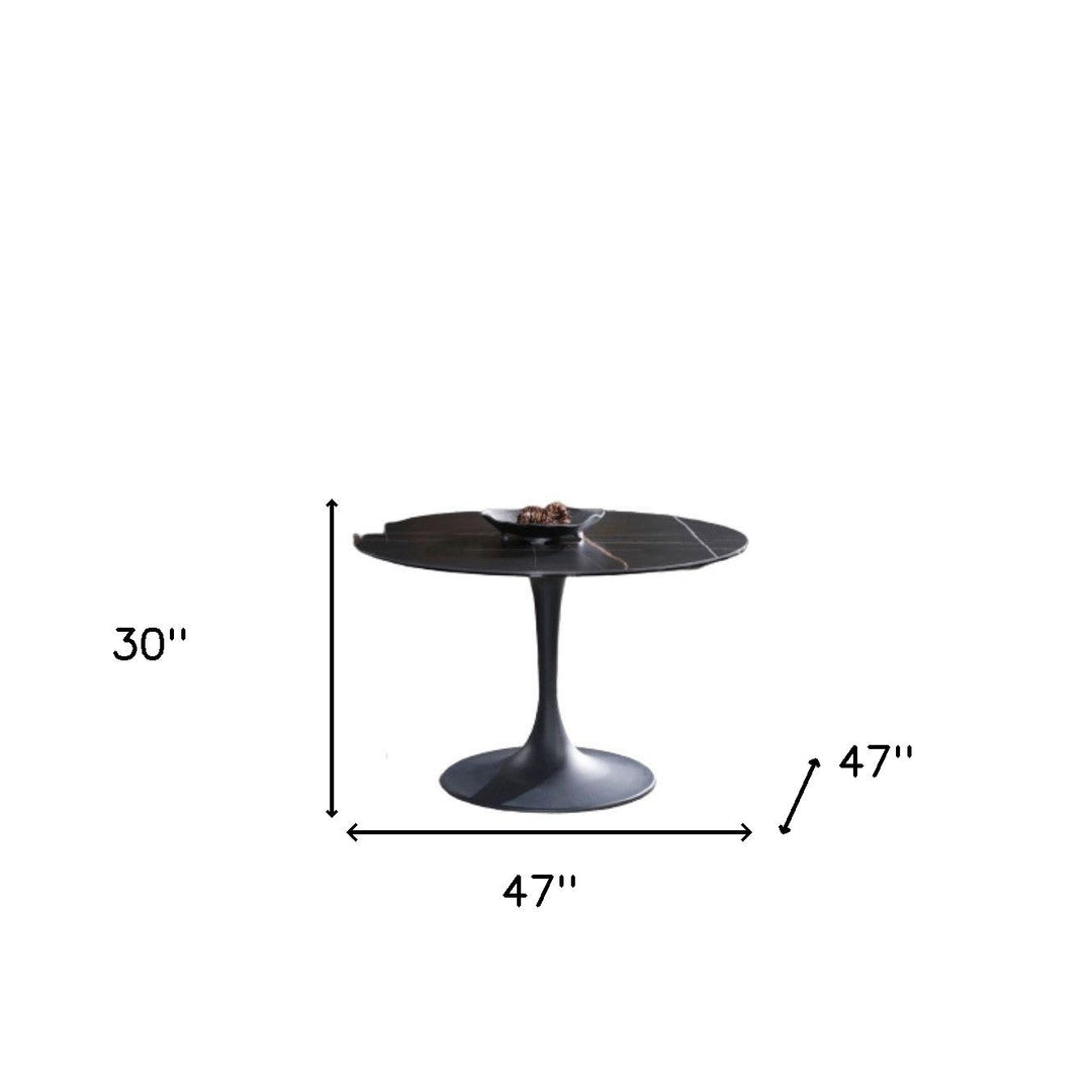 47" Black Rounded Ceramic And Metal Pedestal Base Dining Image 3