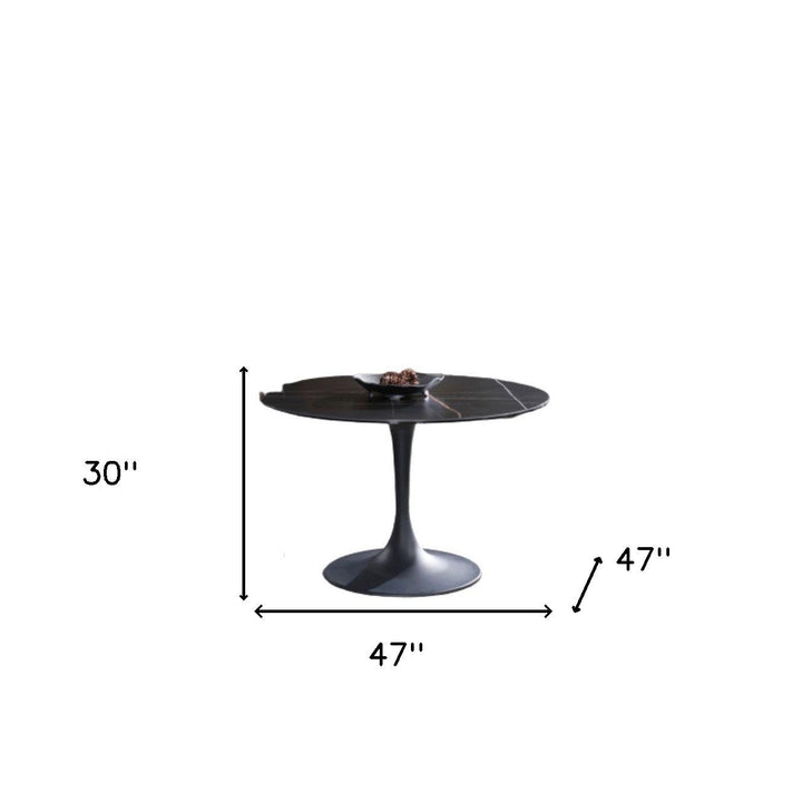 47" Black Rounded Ceramic And Metal Pedestal Base Dining Image 3