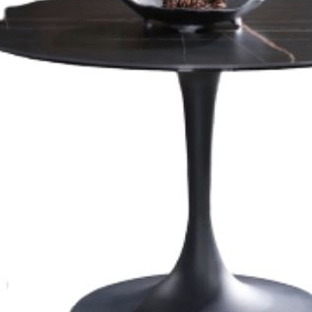 47" Black Rounded Ceramic And Metal Pedestal Base Dining Image 4