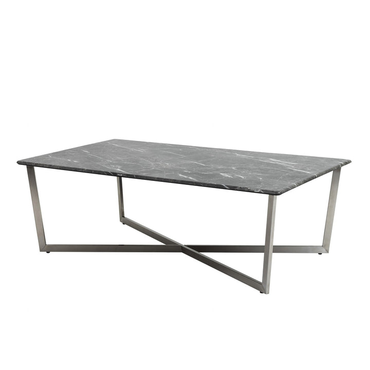 47" Black And Silver Faux Marble Rectangular Coffee Table Image 7