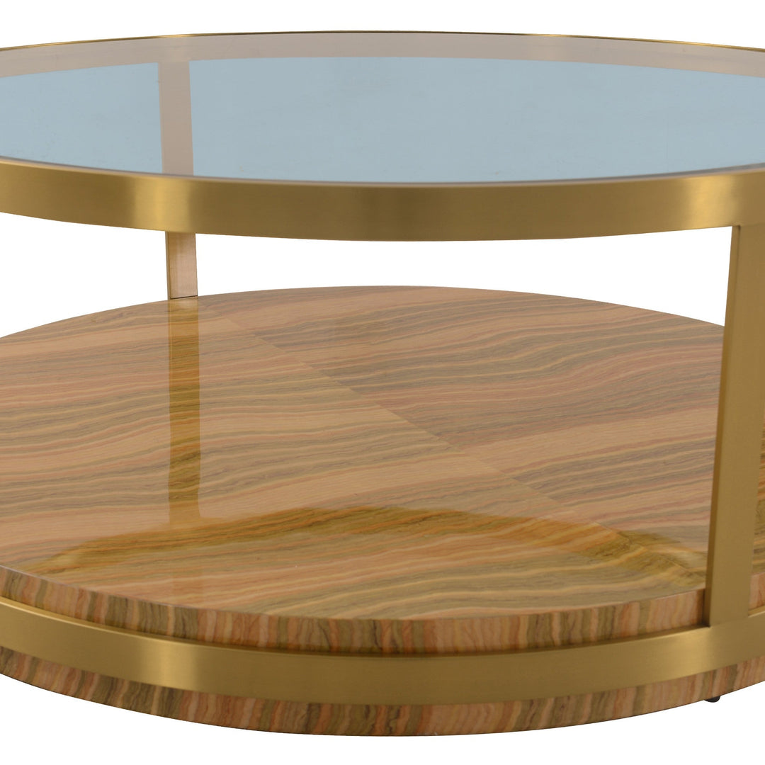 43" Clear And Natural Glass And Metal Round Coffee Table With Shelf Image 3