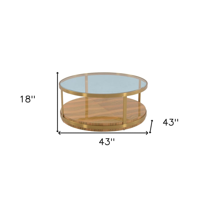 43" Clear And Natural Glass And Metal Round Coffee Table With Shelf Image 7