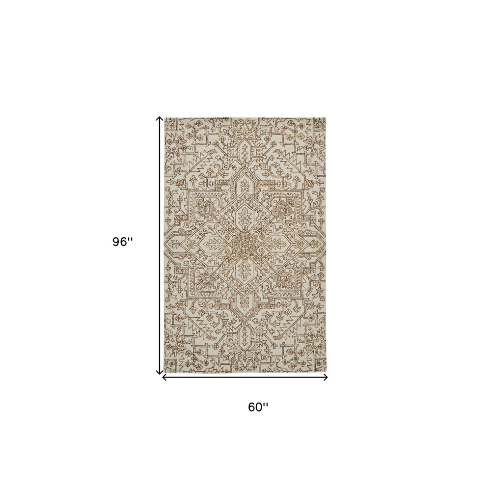 9 X 12 Ivory And Brown Wool Floral Tufted Handmade Stain Resistant Area Rug Image 2