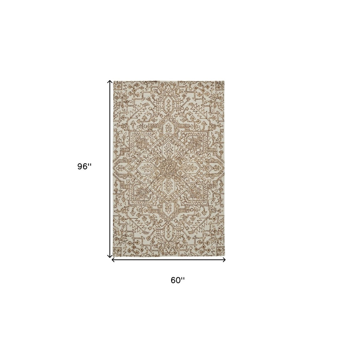 9 X 12 Ivory And Brown Wool Floral Tufted Handmade Stain Resistant Area Rug Image 1