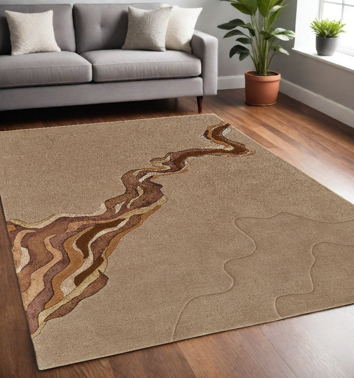 5 x 8 Beige and Brown Abstract Hand Tufted Area Rug Image 1