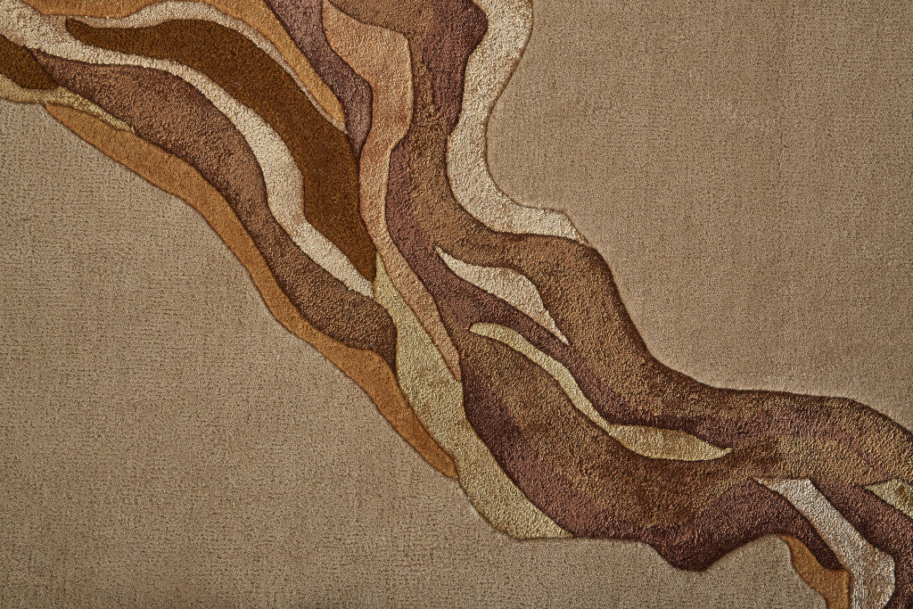 5 x 8 Beige and Brown Abstract Hand Tufted Area Rug Image 9