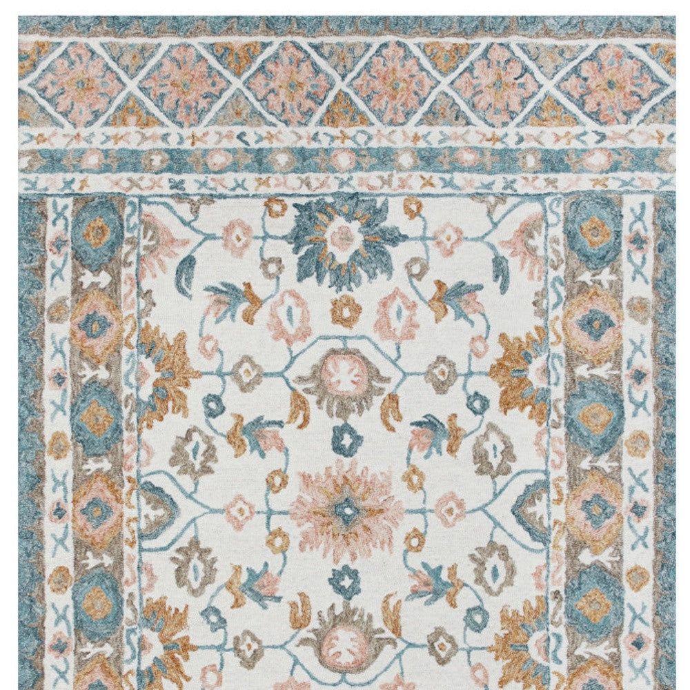 8 x 10 Blue and Ivory Wool Floral Hand Tufted Area Rug Image 9