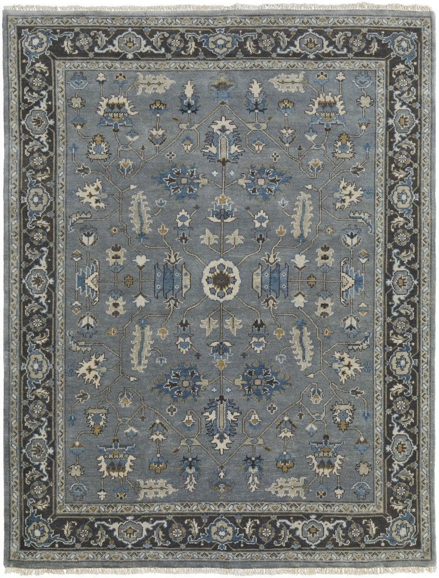 5 X 8 Blue Gray And Taupe Wool Floral Hand Knotted Stain Resistant Area Rug Image 1