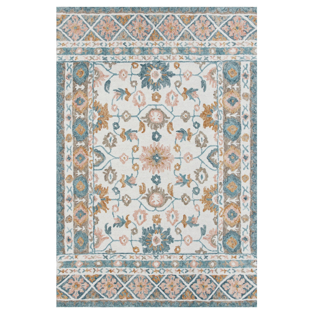 8 x 10 Blue and Ivory Wool Floral Hand Tufted Area Rug Image 10