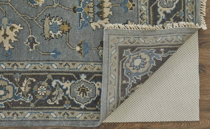 5 X 8 Blue Gray And Taupe Wool Floral Hand Knotted Stain Resistant Area Rug Image 5