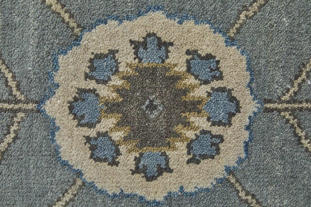 5 X 8 Blue Gray And Taupe Wool Floral Hand Knotted Stain Resistant Area Rug Image 6