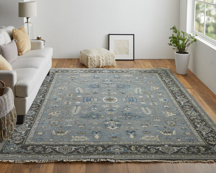 5 X 8 Blue Gray And Taupe Wool Floral Hand Knotted Stain Resistant Area Rug Image 9