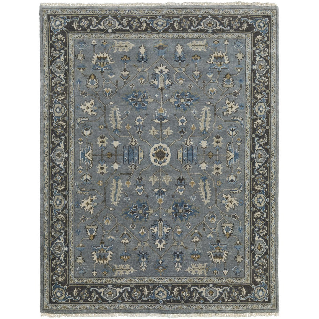 5 X 8 Blue Gray And Taupe Wool Floral Hand Knotted Stain Resistant Area Rug Image 11