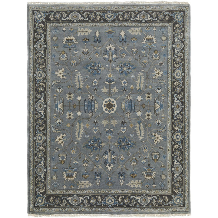 5 X 8 Blue Gray And Taupe Wool Floral Hand Knotted Stain Resistant Area Rug Image 11