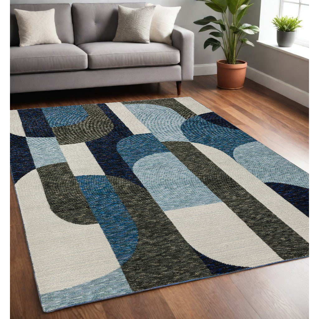 5 x 7 Blue and Gray Geometric Power Loom Area Rug Image 11