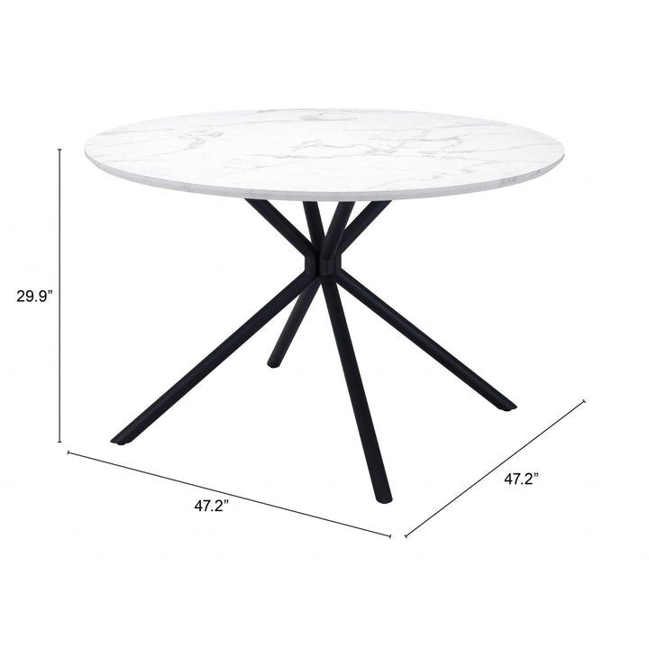 47" White Faux Marble Print And Black Round Dining Image 1