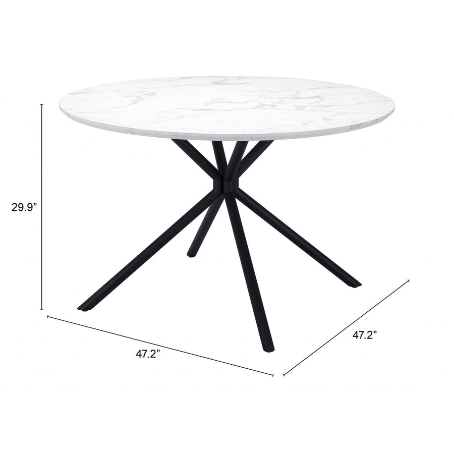 47" White Faux Marble Print And Black Round Dining Image 1