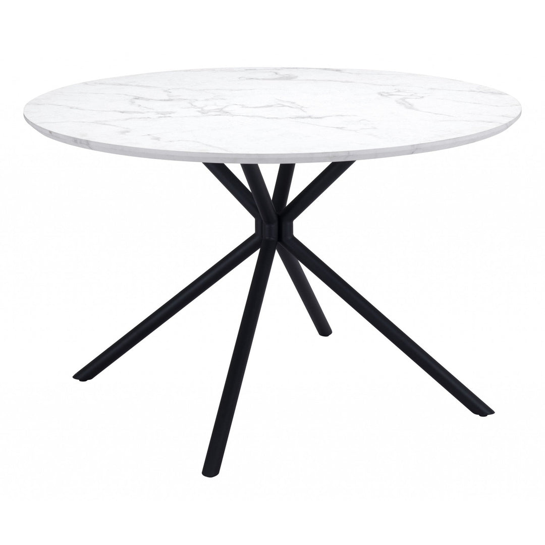 47" White Faux Marble Print And Black Round Dining Image 3