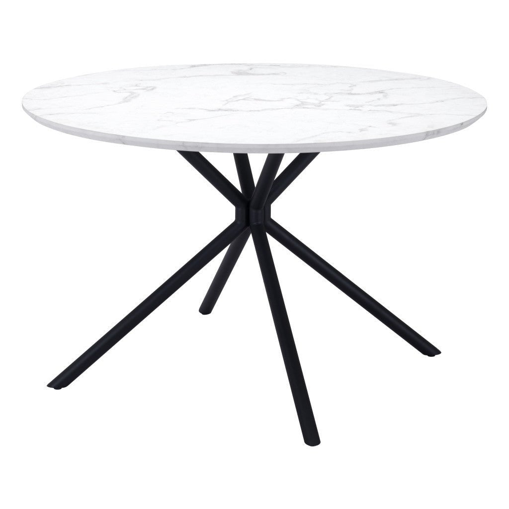 47" White Faux Marble Print And Black Round Dining Image 5