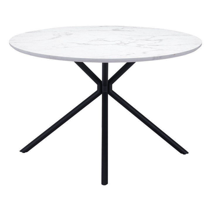 47" White Faux Marble Print And Black Round Dining Image 6