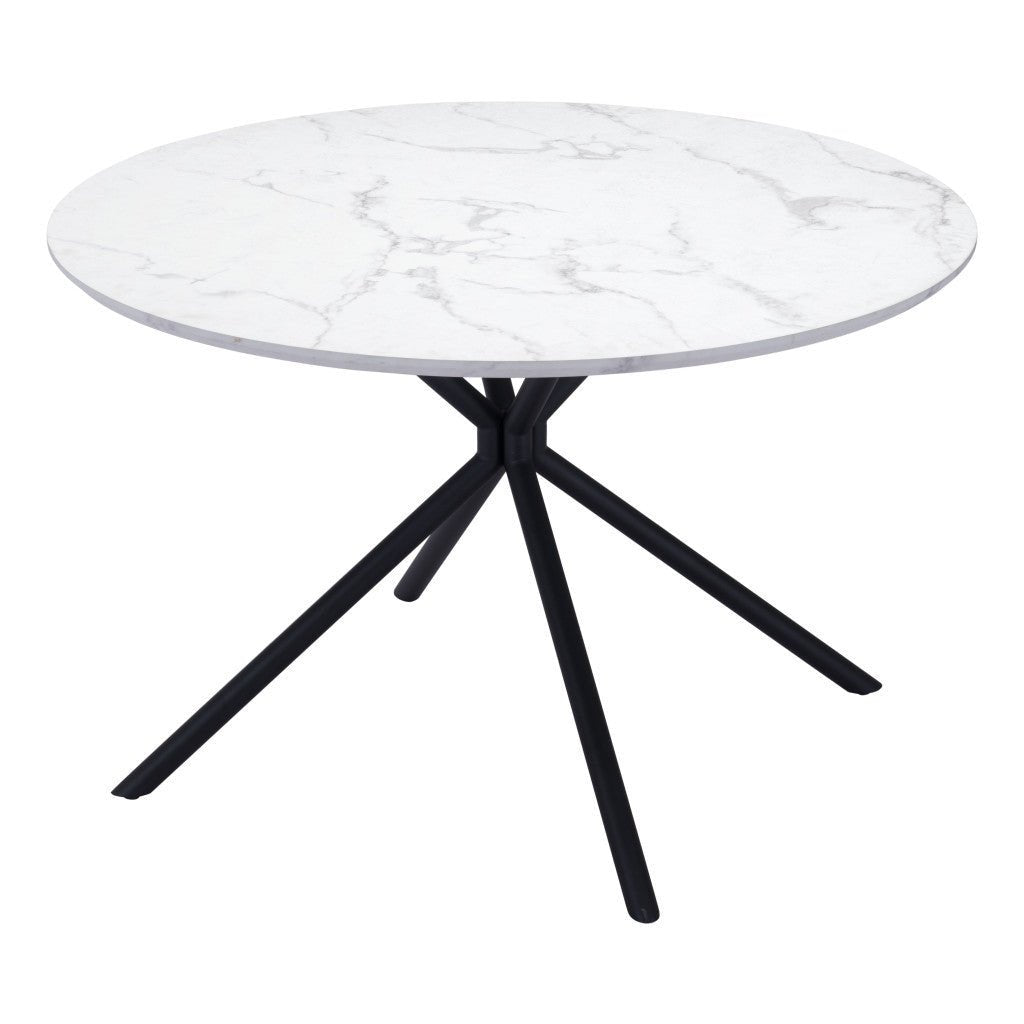 47" White Faux Marble Print And Black Round Dining Image 7