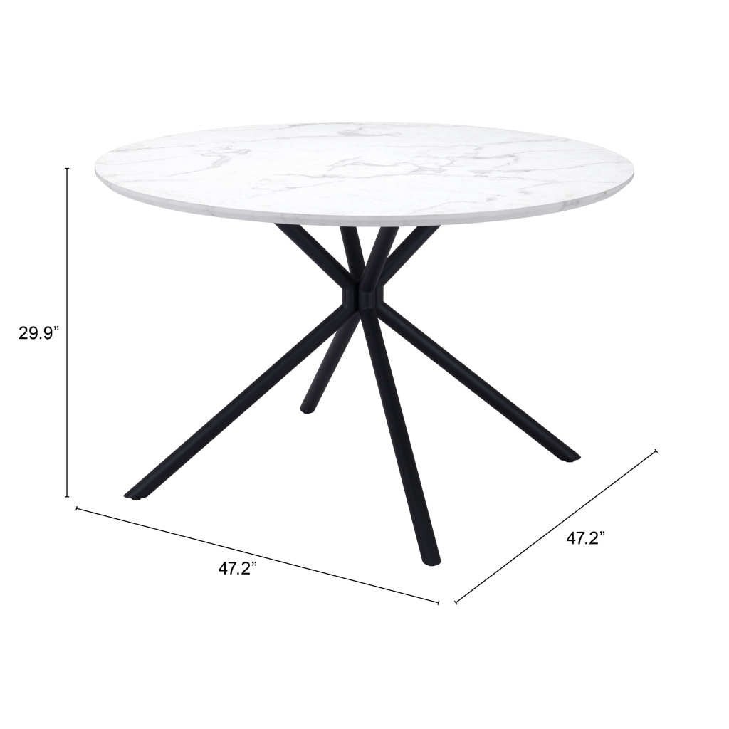 47" White Faux Marble Print And Black Round Dining Image 8