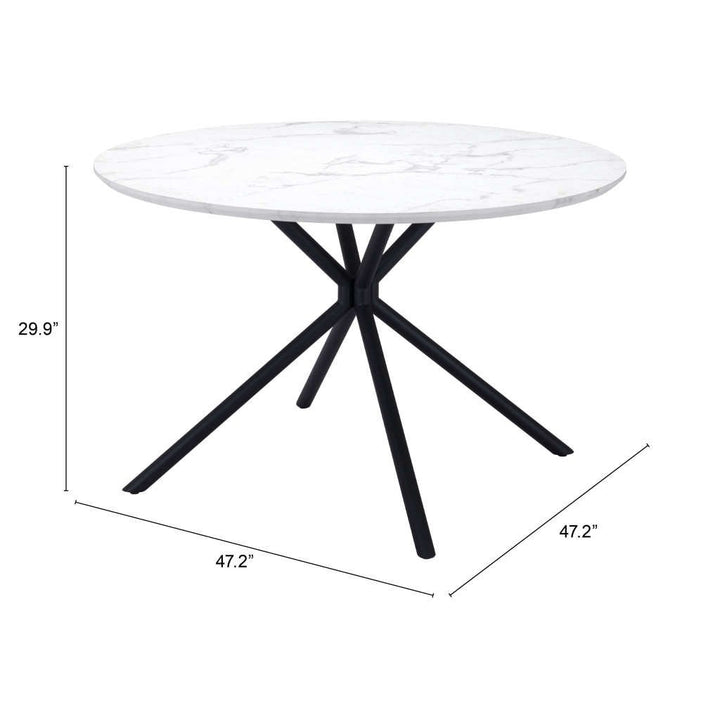 47" White Faux Marble Print And Black Round Dining Image 8