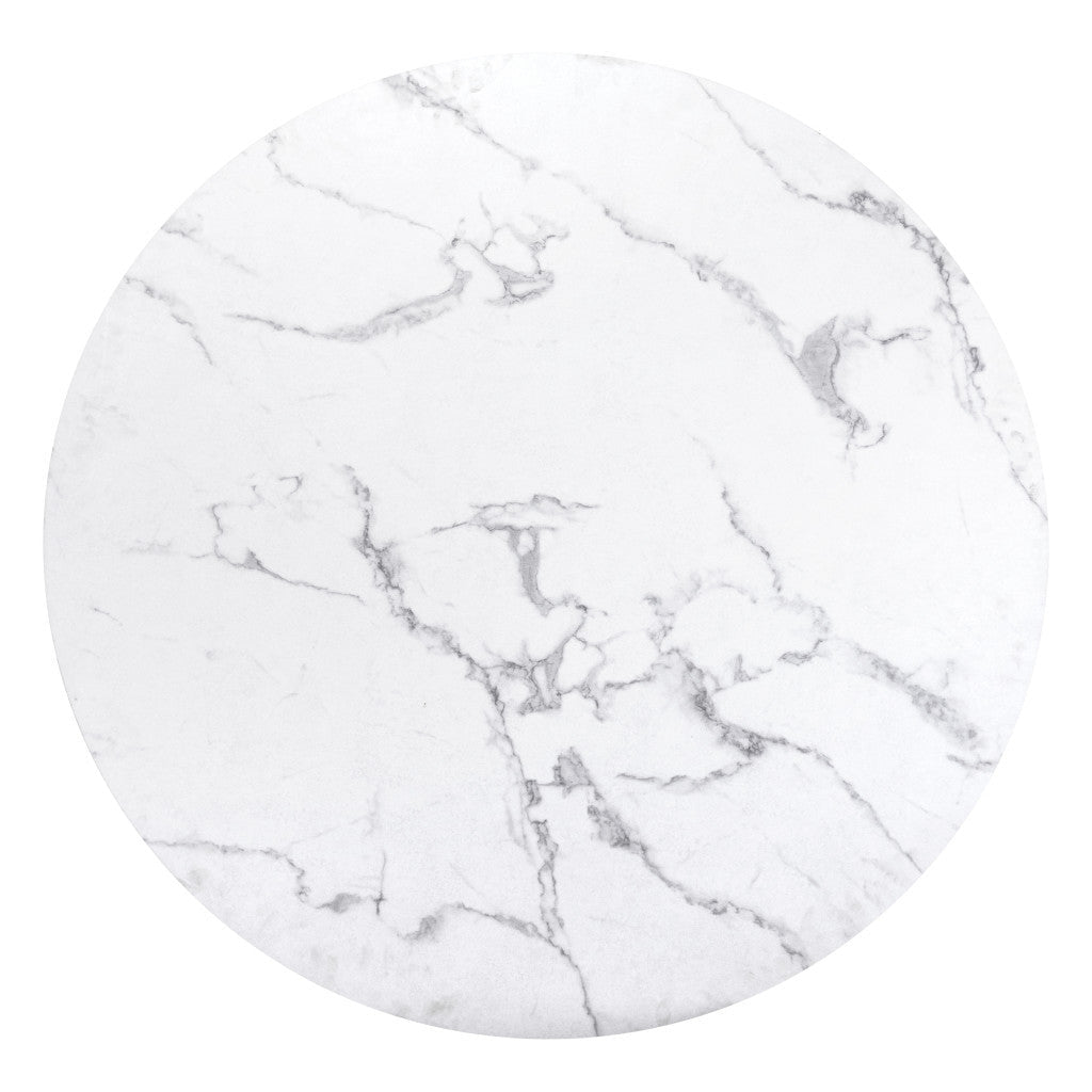 47" White Faux Marble Print And Black Round Dining Image 10