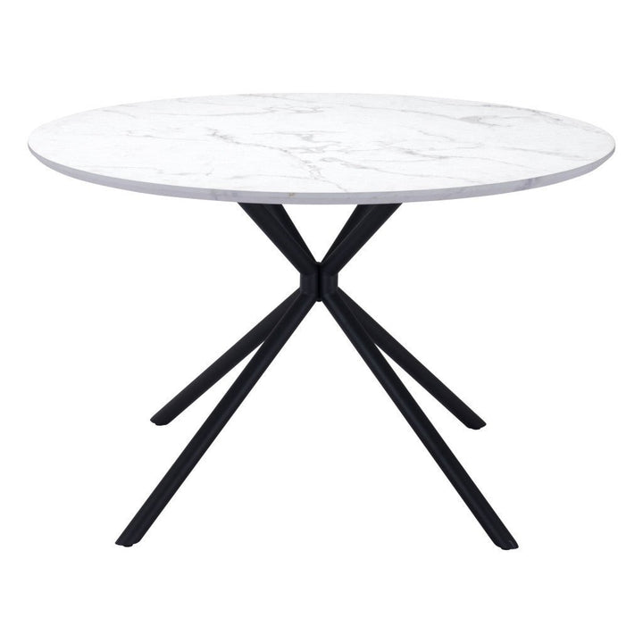 47" White Faux Marble Print And Black Round Dining Image 12