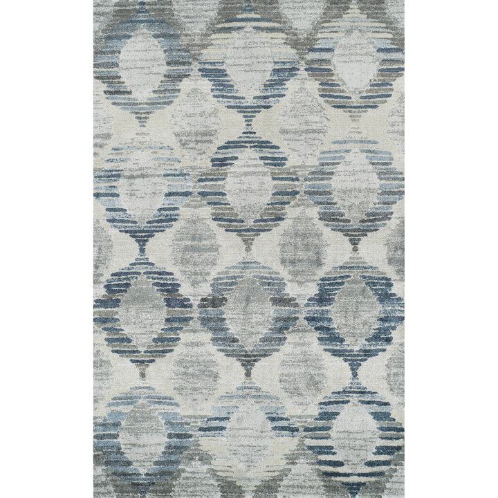 5 x 8 Blue and Ivory Geometric Area Rug Image 1