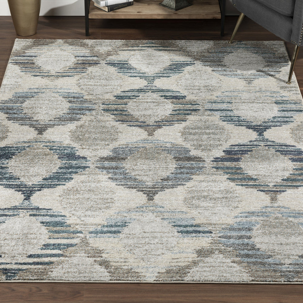 5 x 8 Blue and Ivory Geometric Area Rug Image 2