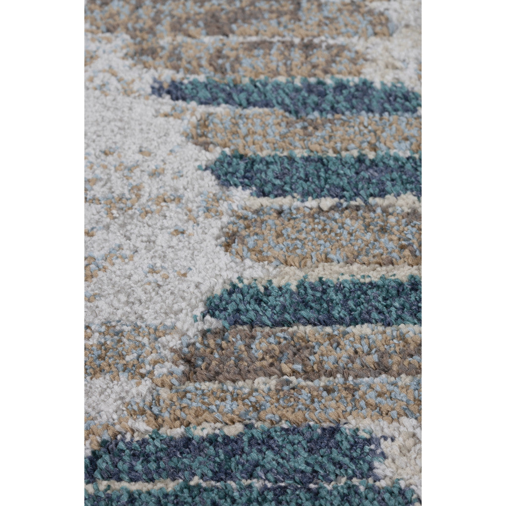 5 x 8 Blue and Ivory Geometric Area Rug Image 6