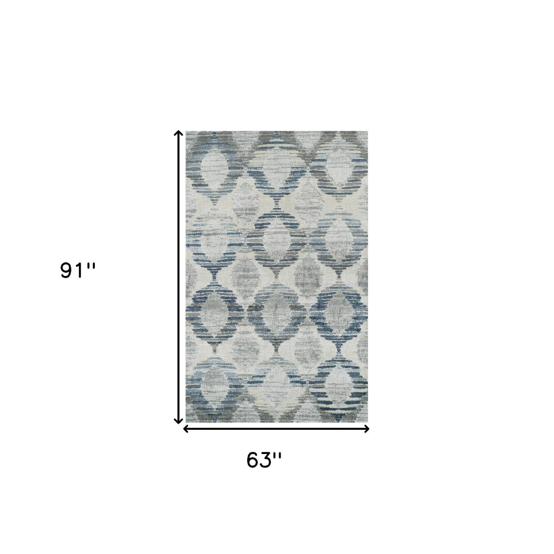 5 x 8 Blue and Ivory Geometric Area Rug Image 9